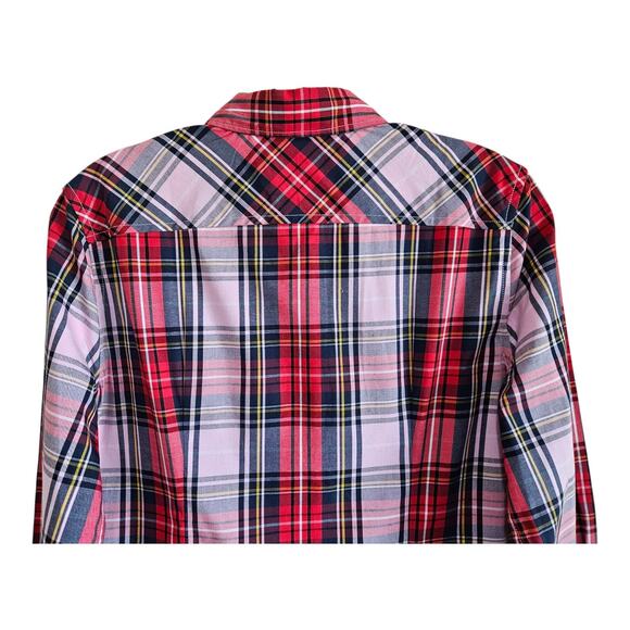 J. CREW Women 4 Slim Perfect Shirt Stewart Plaid Red Blue Pink Button Up 36" NEW - Picture 6 of 8